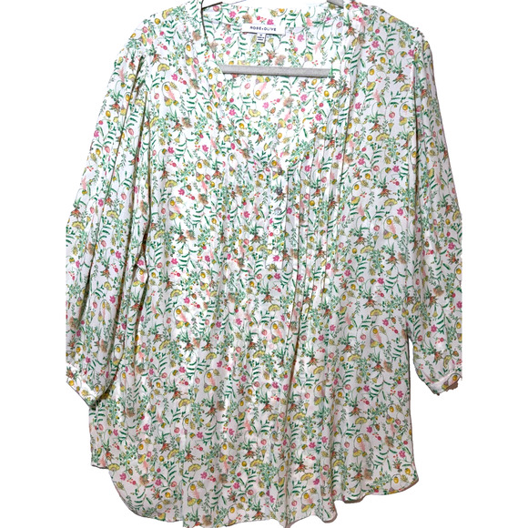 Rose + Olive Women's Tunic Blouse Plus 1X Floral Ditsy Boho Chiffon capsule work - Picture 3 of 8